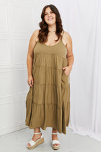 Load image into Gallery viewer, Casually Courting Spaghetti Strap Tiered Dress with Pockets in Khaki
