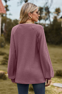 Always On Time Notched Neck Raglan Sleeve Blouse