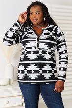 Load image into Gallery viewer, Making Dreams Come True Geometric Notched Neck Long Sleeve Top
