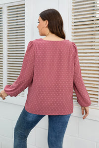 Rosy Dreams Lace Trim V-Neck Balloon Sleeve Blouse