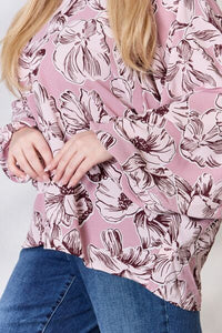 Peaceful Moments Floral V-Neck Balloon Sleeve Blouse