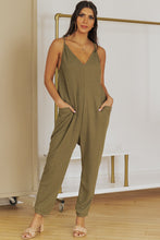 Load image into Gallery viewer, Always Down To Chill Spaghetti Strap Deep V Jumpsuit with Pockets (multiple color options)
