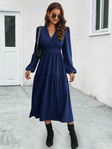 Feeling Right Surplice Neck Long Sleeve Midi Dress (2 color options)