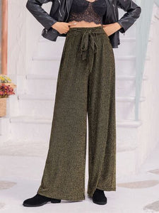 Whispering Winds Ribbed Tied Wide Leg Pants