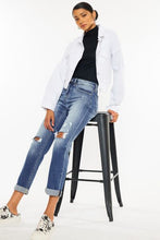 Load image into Gallery viewer, Eleanor High Waist Distressed Hem Detail Cropped Straight Jeans by Kancan
