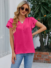Load image into Gallery viewer, V-Neck Flounce Sleeve Blouse (multiple color options)
