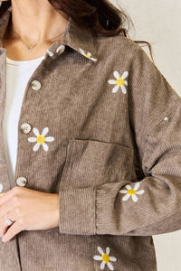 Adorable in Daisies Flower Pattern Corduroy Button Down Shirt