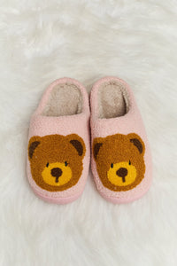 Teddy Bear Print Plush Slide Slippers (multiple color options)