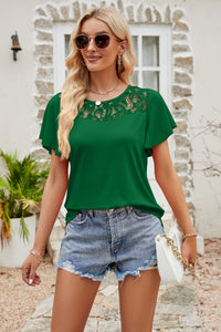 Timeless Calm Spliced Lace Flutter Sleeve Top (multiple color options)