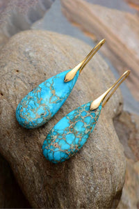 Handcrafted Teardrop Shape Natural Stone Dangle Earrings (multiple color options)