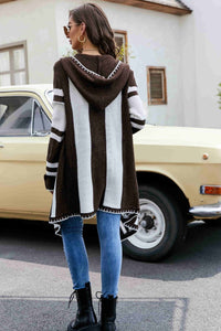 Cozy Haven Woven Right Striped Open Front Hooded Cardigan (2 color options)