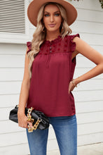 Load image into Gallery viewer, Effortless Charm Swiss Dot Buttoned Ruffle Trim Tank
