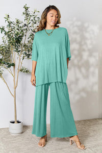 All About Comfort Round Neck Slit Top and Pants Set (multiple color options)