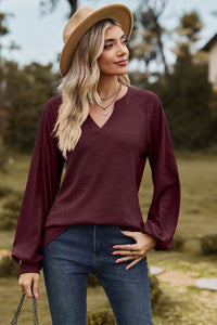 Always On Time Notched Neck Raglan Sleeve Blouse