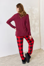 Load image into Gallery viewer, Gingerbread Hugs Plaid Round Neck Top and Pants Pajama Set
