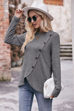 Load image into Gallery viewer, Fall Fusion Ribbed Round Neck Buttoned Long Sleeve Tee
