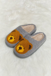 Teddy Bear Print Plush Slide Slippers (multiple color options)