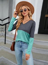 Load image into Gallery viewer, Easy Street V-Neck Long Sleeve Two-Tone Top
