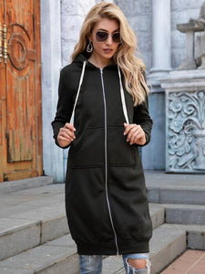 Cozy Squad Zip-Up Longline Hoodie with Pockets