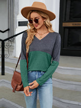 Load image into Gallery viewer, Easy Street V-Neck Long Sleeve Two-Tone Top
