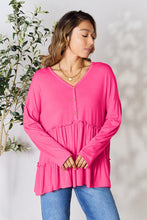 Load image into Gallery viewer, Playful Beauty Half Button Long Sleeve Ruffle Hem Top (multiple color options)
