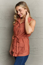 Load image into Gallery viewer, Follow The Light Sleeveless Collared Button Down Top in Brick Red
