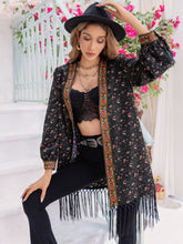 Load image into Gallery viewer, Wanderlust Whimsy Printed Fringe Detail Cardigan
