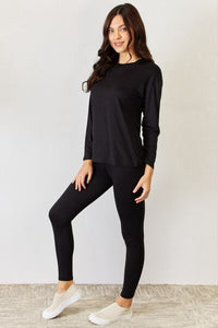 On The Go Round Neck Long Sleeve T-Shirt and Leggings Set
