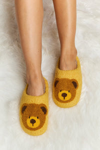 Teddy Bear Print Plush Slide Slippers (multiple color options)