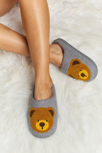 Teddy Bear Print Plush Slide Slippers (multiple color options)