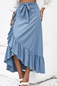 Something Borrowed, Something Blue Ruffle Trim Tied Skirt