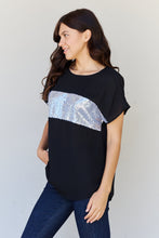 Load image into Gallery viewer, Shine Bright Center Mesh Sequin Top in Black/Silver

