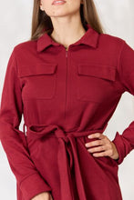 Load image into Gallery viewer, Date Night Tie Front Half Zip Long Sleeve Shirt Dress
