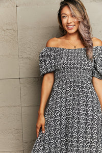 Meadow Magic Floral Lace-Up Off-Shoulder Midi Dress