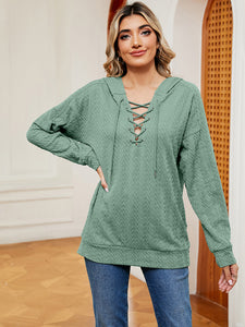 Everyday Ease Lace-Up Long Sleeve Hoodie (multiple color options)