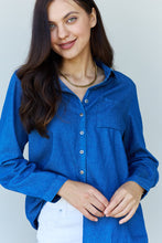 Load image into Gallery viewer, My Blue Jean Baby Denim Button Down Shirt Top in Dark Blue
