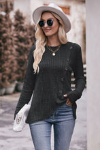 Load image into Gallery viewer, Fall Fusion Ribbed Round Neck Buttoned Long Sleeve Tee
