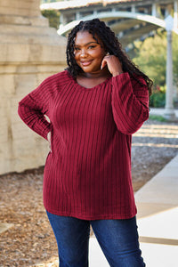 Basic Update Ribbed Round Neck Long Sleeve Knit Top  (multiple color options)