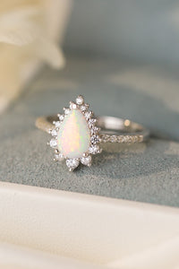 Opalescent Elegance 925 Sterling Silver Opal Pear Shape Ring