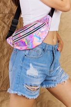 Load image into Gallery viewer, Good Vibrations Holographic Double Zipper Fanny Pack in Hot Pink
