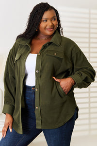 Cozy Girl Button Down Shacket in Army Green