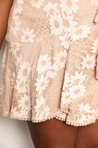 A Little Bit of Romance Floral Lace Pompom Detail Tie-Waist Flutter Sleeve Dress