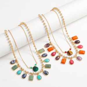 Jewel Harmony Geometric Alloy Double-Layered Necklace (2 color options)