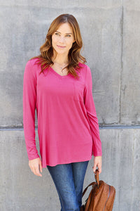 Everyday Happiness V-Neck Long Sleeve Top (multiple color options)