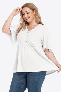 Feeling Cute Buttoned V-Neck Frill Trim Babydoll Blouse (multiple color options)
