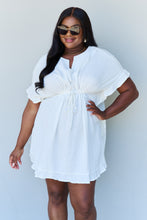 Load image into Gallery viewer, Out Of Time Ruffle Hem Dress with Drawstring Waistband in White
