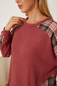 Warm Moments Plaid Round Neck Dropped Shoulder Top