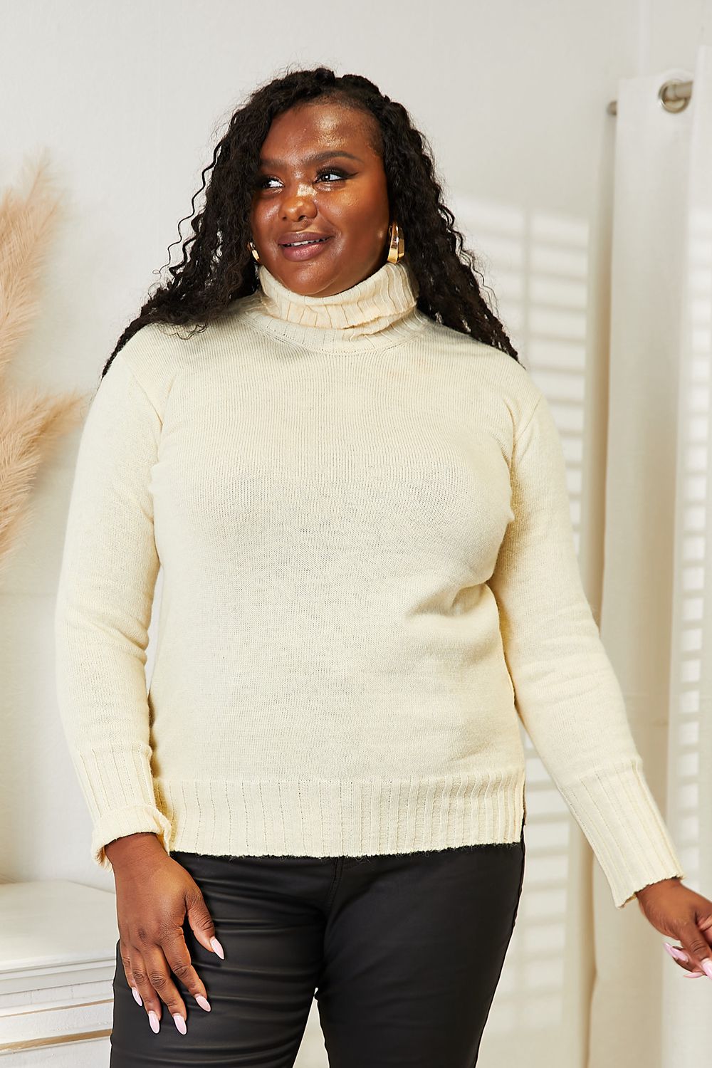 Cozy Comfort Long Sleeve Turtleneck Sweater with Side Slit