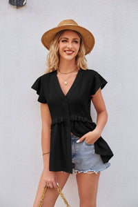 Happiness Awaits V-Neck Ruffle Trim Top (multiple color options)