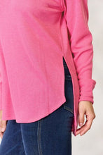 Load image into Gallery viewer, Life Is Better In Comfort Round Neck Long Sleeve Slit Top in Fuchsia
